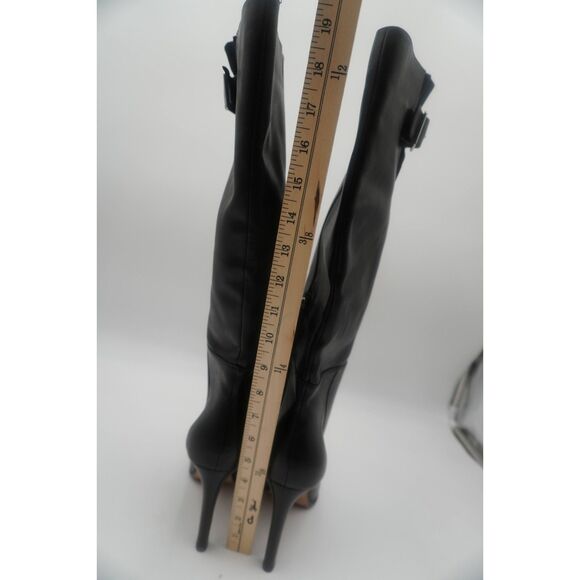 Paige Hazel Knee High Leather pointed toe gold buckle stylish Boots Black Sz 9.5 - Picture 9 of 9